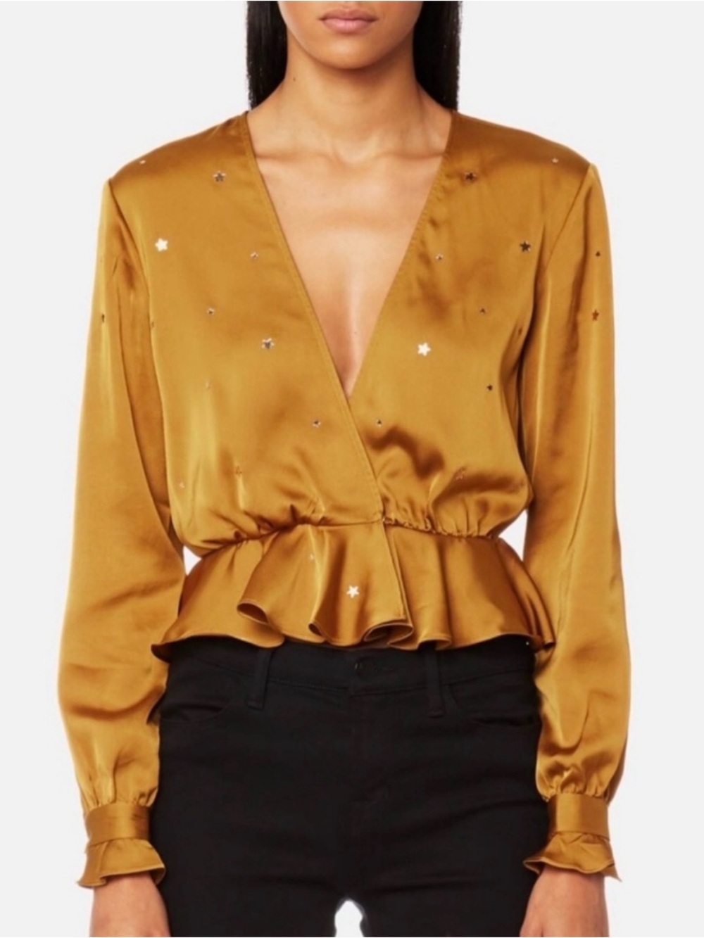 LOVERS & FRIENDS Satin Star Peplum Blouse 💛⚡️✨⭐️🌟💫✨